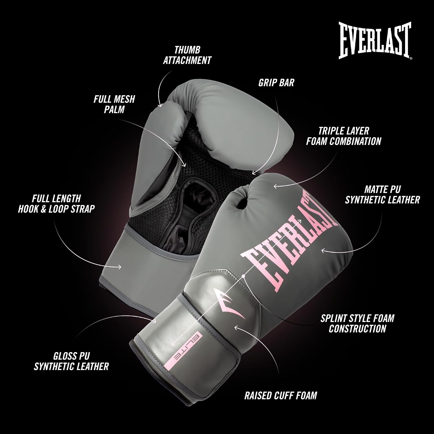 image:imageEverlast Elite 2 Boxing GlovesGreyPink