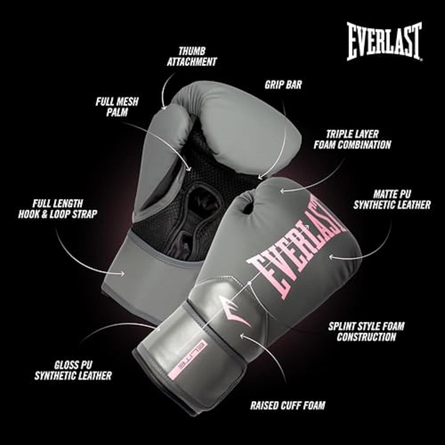 image:imageEverlast Elite 2 Boxing GlovesGreyPink