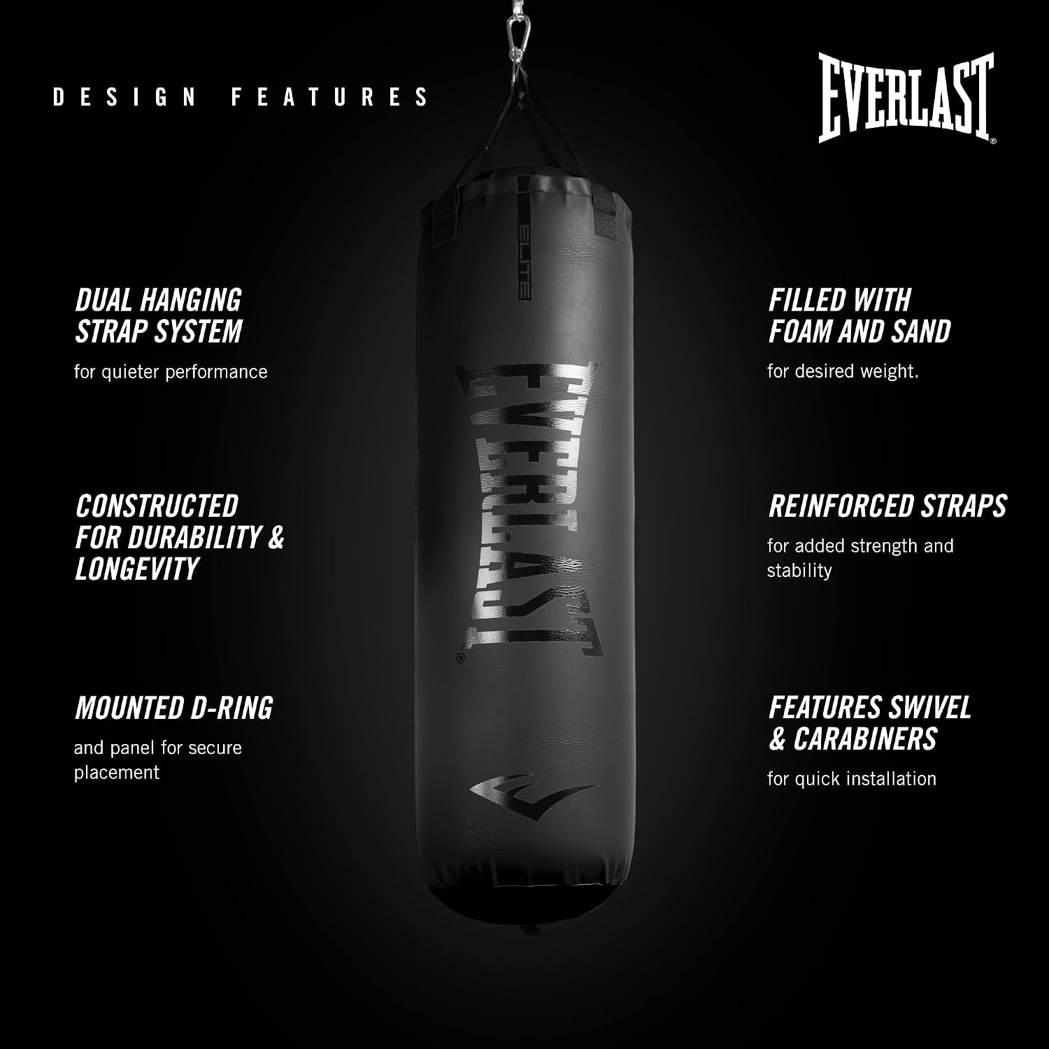 image:imageEverlast Elite Punching Bag Durable Boxing MMA Adults Muay ThaiBlack with Hanger