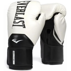 Everlast Elite 2 Boxing Gloves, Pro Training Gloves for Men and Women, Secure Fit Hook and Loop Closure & Ventilation, Heavy Bag & Speedbag Training (White/Black, 8oz)